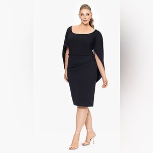 Betsy & Adam PLUS "JAMIE" SHORT SCUBA CREPE CAPE BACK DRESS